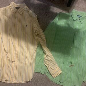 Ralph Lauren Yellow and Green Striped Shirts Medium